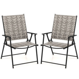Costway Set Of 2 Patio Folding Chairs Outdoor Wicker Dining Chairs With Armrests