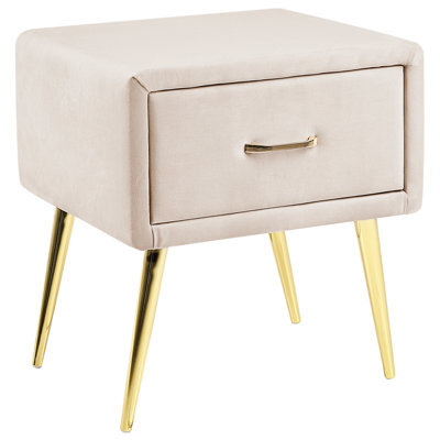 Beliani 1 Drawer Bedside Table Flayat Velvet Light Beige - image 1