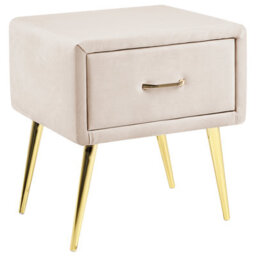 Beliani 1 Drawer Bedside Table Flayat Velvet Light Beige - thumbnail 1
