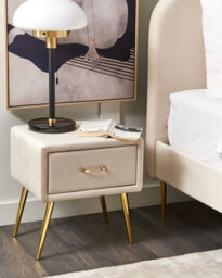 Beliani 1 Drawer Bedside Table Flayat Velvet Light Beige - thumbnail 2
