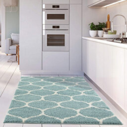 The Rugs Moroccan Shaggy Rugs And Runners Soft Fluffy Trellis Design High Pile Duck Egg Blue And Ivory Living Room Kitchen Hallway 650 - thumbnail 6