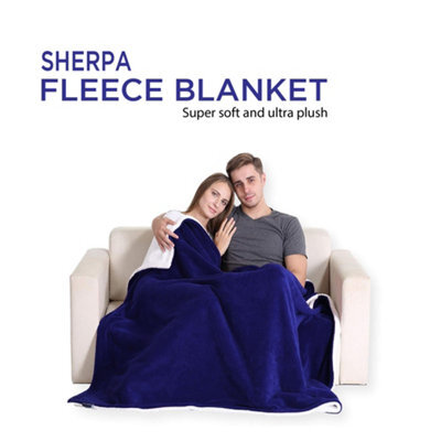 Ameha Sherpa Fleece Blanket Bed Throws For Sofas Large Soft Thick Fluffy Reversible Winter Warm Navy Double Size 150X200Cm - image 1