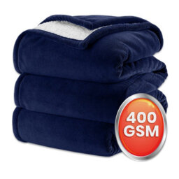 Ameha Sherpa Fleece Blanket Bed Throws For Sofas Large Soft Thick Fluffy Reversible Winter Warm Navy Double Size 150X200Cm - thumbnail 6