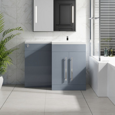 Sundaze Gloss Grey Bathroom Combined Furniture 1100mm L Shape Vanity Unit Right Handed With Basin Sink - image 1