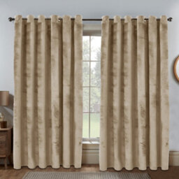 Ameha Beige Velvet Curtains Eyelet Blackout Thick Thermal Insulated Ready Made Ring Top Curtain Pair 66''x72'' For Living Room - thumbnail 2