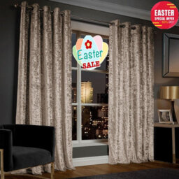 Ameha Beige Velvet Curtains Eyelet Blackout Thick Thermal Insulated Ready Made Ring Top Curtain Pair 66''x72'' For Living Room