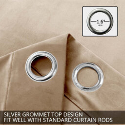 Ameha Beige Velvet Curtains Eyelet Blackout Thick Thermal Insulated Ready Made Ring Top Curtain Pair 66''x72'' For Living Room - thumbnail 9