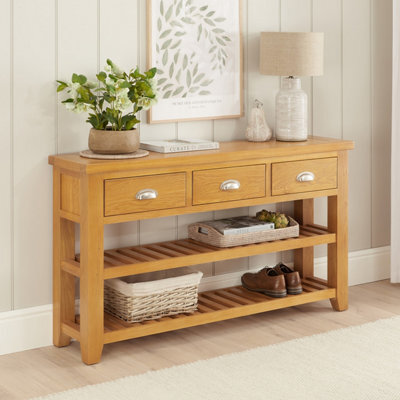 The Furniture Market Cheshire Oak Large Console Table With Three Drawers - image 1
