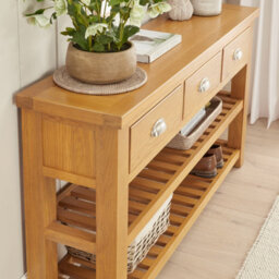 The Furniture Market Cheshire Oak Large Console Table With Three Drawers - thumbnail 7