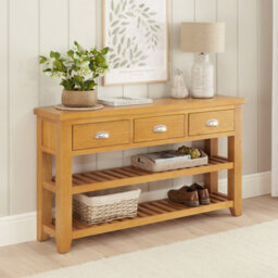 The Furniture Market Cheshire Oak Large Console Table With Three Drawers