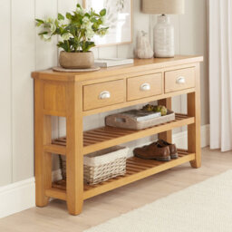 The Furniture Market Cheshire Oak Large Console Table With Three Drawers - thumbnail 3