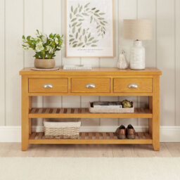The Furniture Market Cheshire Oak Large Console Table With Three Drawers - thumbnail 2