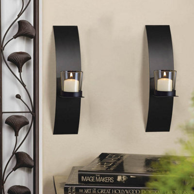 Living And Home 2Pcs Modern Wall Mounted Candle Holders Tea Light Brackets With Glass Cups - image 1