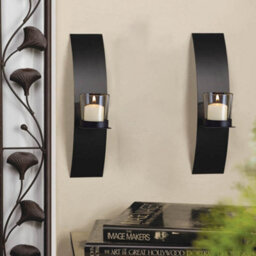 Living And Home 2Pcs Modern Wall Mounted Candle Holders Tea Light Brackets With Glass Cups - thumbnail 1