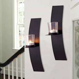 Living And Home 2Pcs Modern Wall Mounted Candle Holders Tea Light Brackets With Glass Cups - thumbnail 2