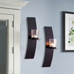Living And Home 2Pcs Modern Wall Mounted Candle Holders Tea Light Brackets With Glass Cups - thumbnail 3