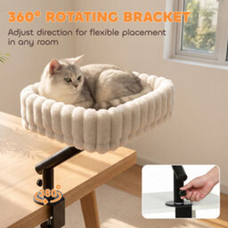 Pawhut Cat Desk Bed, Rotatable Raised Cat House W/ Hanging Ball, White - thumbnail 5