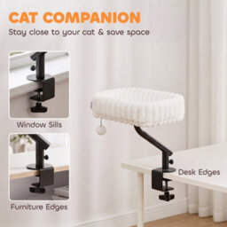 Pawhut Cat Desk Bed, Rotatable Raised Cat House W/ Hanging Ball, White - thumbnail 4