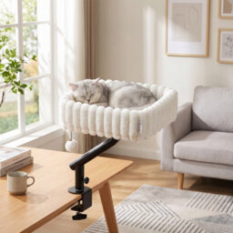 Pawhut Cat Desk Bed, Rotatable Raised Cat House W/ Hanging Ball, White - thumbnail 9