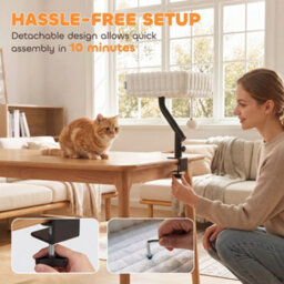 Pawhut Cat Desk Bed, Rotatable Raised Cat House W/ Hanging Ball, White - thumbnail 8