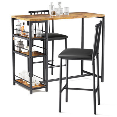 Bealife Bar Table Set 3-Piece, Kitchen Dining Table With 2 Chairs, Padded Seats With Backrest, Storage Shelves - image 1