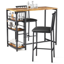 Bealife Bar Table Set 3-Piece, Kitchen Dining Table With 2 Chairs, Padded Seats With Backrest, Storage Shelves - thumbnail 1