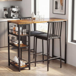 Bealife Bar Table Set 3-Piece, Kitchen Dining Table With 2 Chairs, Padded Seats With Backrest, Storage Shelves - thumbnail 5