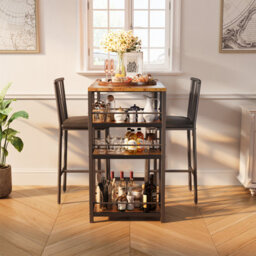 Bealife Bar Table Set 3-Piece, Kitchen Dining Table With 2 Chairs, Padded Seats With Backrest, Storage Shelves - thumbnail 7