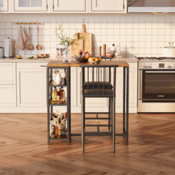 Bealife Bar Table Set 3-Piece, Kitchen Dining Table With 2 Chairs, Padded Seats With Backrest, Storage Shelves - thumbnail 9