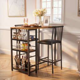 Bealife Bar Table Set 3-Piece, Kitchen Dining Table With 2 Chairs, Padded Seats With Backrest, Storage Shelves - thumbnail 8