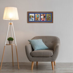 AK Frames 50X20Cm Walnut Modern Multi Photo Frame With Blue Mount - Holds 4 Apertures (4X) 6X4 Photos - thumbnail 3