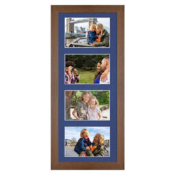 AK Frames 50X20Cm Walnut Modern Multi Photo Frame With Blue Mount - Holds 4 Apertures (4X) 6X4 Photos - thumbnail 1