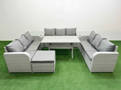 Fimous Pe Rattan Lounge Sofa Set 10 Seater Outdoor Garden Furniture Set Rectangular Dining Table 3 Seater Sofa Big Footstool - image 1