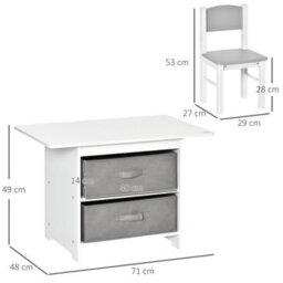 Homcom 3 Pcs Kids Table & Chairs Set Toddler Furniture W/ Storage Drawers White - thumbnail 3
