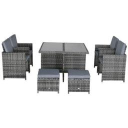 Outsunny Rattan Dining Set Garden Furniture Cube Table Chair Stool Cushion Seat - thumbnail 8
