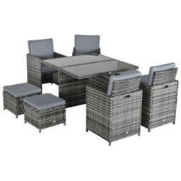 Outsunny Rattan Dining Set Garden Furniture Cube Table Chair Stool Cushion Seat - thumbnail 9