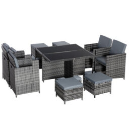 Outsunny Rattan Dining Set Garden Furniture Cube Table Chair Stool Cushion Seat - thumbnail 2
