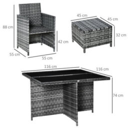 Outsunny Rattan Dining Set Garden Furniture Cube Table Chair Stool Cushion Seat - thumbnail 3