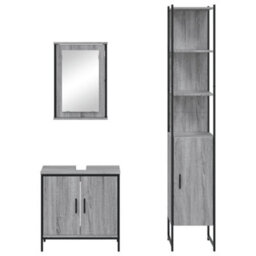 Berkfield 3 Piece Bathroom Furniture Set Grey Sonoma Engineered Wood - thumbnail 6