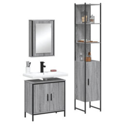 Berkfield 3 Piece Bathroom Furniture Set Grey Sonoma Engineered Wood - thumbnail 1
