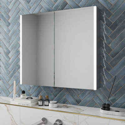 Affine Modern Bathroom Mirror Cabinet Led Illuminated Wall Mounted Ip44 800 X 700mm - image 1