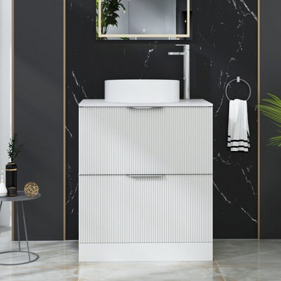 Royal Bathrooms Evora 700mm Matt White Fluted Floor Standing Countertop Vanity Unit 2 Drawer With Art Basin - image 1