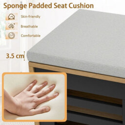 Wooden Shoe Bench Shoe Storage Cabinet Organizer Stool W/ 3 Adjustable Shelves - thumbnail 4