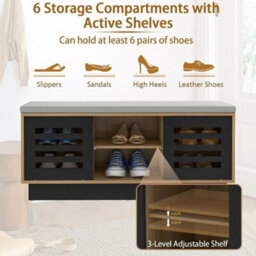 Wooden Shoe Bench Shoe Storage Cabinet Organizer Stool W/ 3 Adjustable Shelves - thumbnail 6