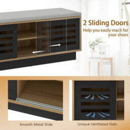 Wooden Shoe Bench Shoe Storage Cabinet Organizer Stool W/ 3 Adjustable Shelves - thumbnail 5