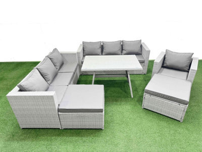 Fimous Outdoor Rattan Garden Furniture Dining Set 9-Seater Patio Rectangular Table 3 Seater Sofa Armchair Set With 2 Big Stools - image 1