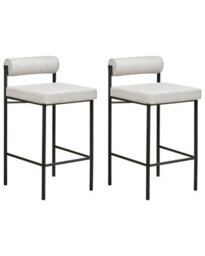 Wyld And Coco Modish Home Set Of 2 Armless Bar Chairs Light Grey Polyester Roll Backrest - Pair - thumbnail 3