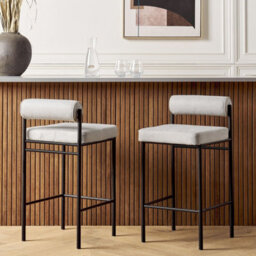 Wyld And Coco Modish Home Set Of 2 Armless Bar Chairs Light Grey Polyester Roll Backrest - Pair - thumbnail 2