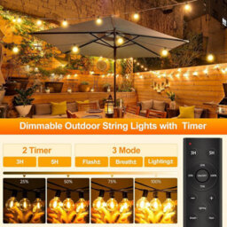 Outdoor String Lights Garden 65 Ft 20 M Led Festoon Light Mains Powered With Remote Dimmable Timer Outside Waterproof G 40 26+2 - thumbnail 3