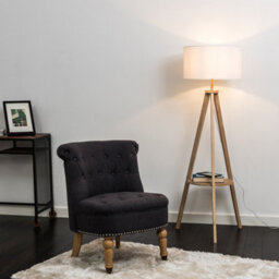 Valuelights Morrigan Natural Wood Shelf Tripod Floor Lamp With White Drum Shade And Bulb - thumbnail 4